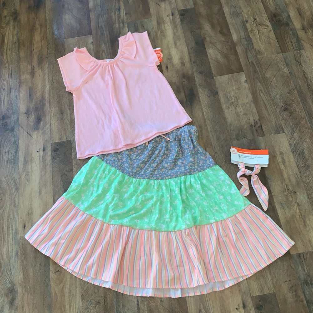 Wonder Nation NWT mixed media boho skirt/shirt/scrunchie set size XL 14-16 Plus
